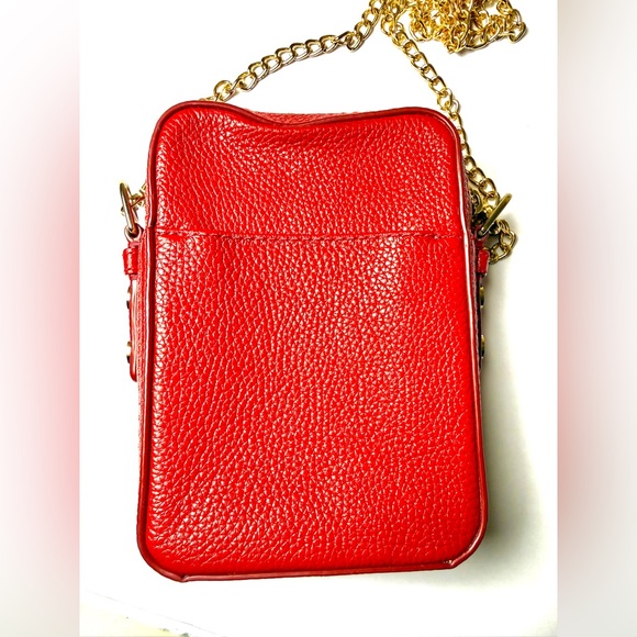 Marc Jacobs North South Crossbody Bag Savvy Red Pebbled Leather Gold Chain - Picture 6 of 8